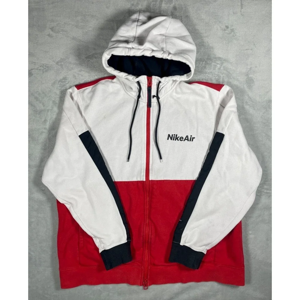 Nike Air Hoodie Men XL Red White Colorblock Full Zip Swoosh Vintage Style